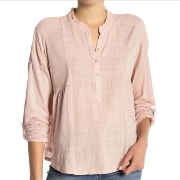 Lucky Brand Tops - Lucky Brand • Woven Gauze Mix Henley‎ Top